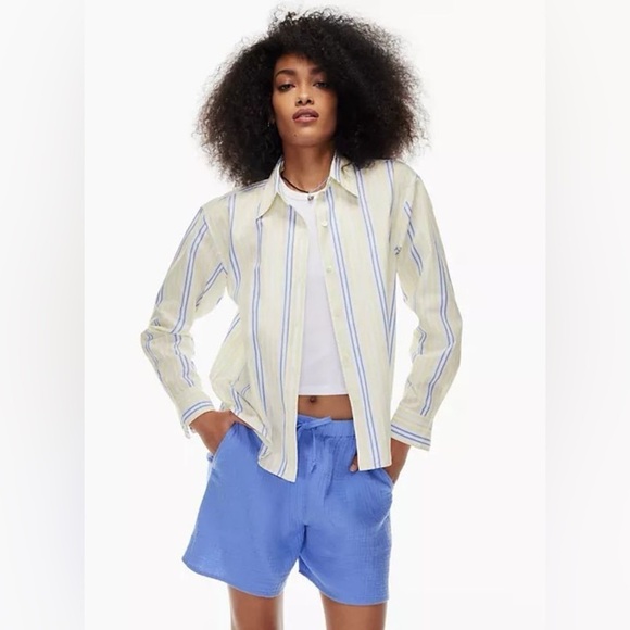 Aritzia Tops - Aritzia Wilfred Cotton button down academia  nautical preppy L blue white yellow